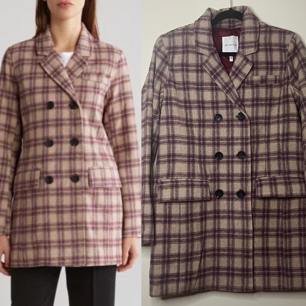 NWOT AVEC LES FILLES Boyfriend Plaid Blazer Autumnal Maroon Light Jacket Coat
